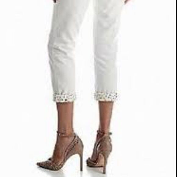 MICHAEL Kors Cream/Gold Studded Cuff Boyfriend Jeans retail $135 size 2 NWT - Picture 5 of 6